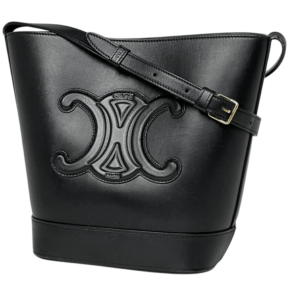 Celine Bucket Cuire Triomphe Shoulder Bag Leather Black
